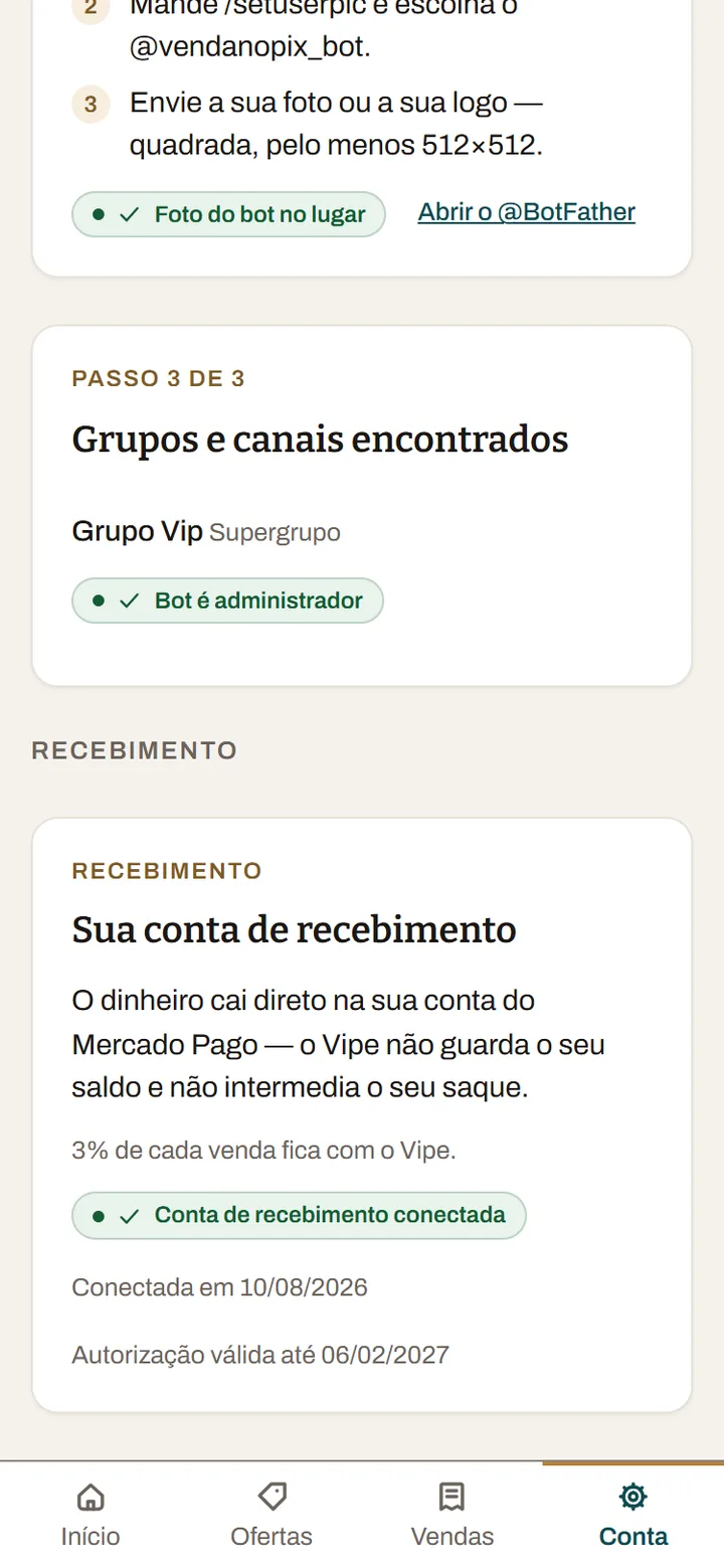 Print real: o Mercado Pago conectado no painel